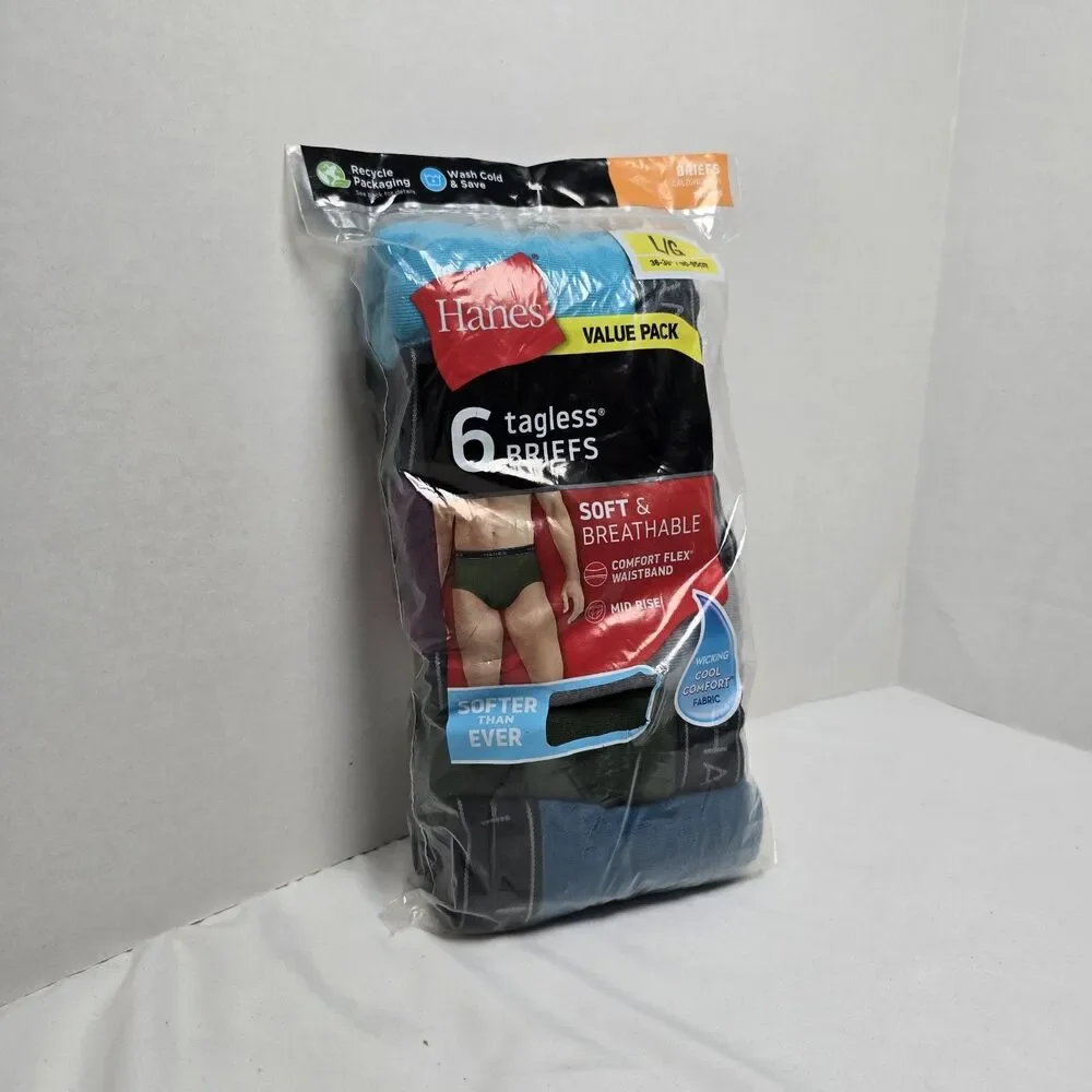 Hanes Comfort Flex Briefs Mid-Rise 6pk Multi-Color Men's Size Large 36-38 Tagles